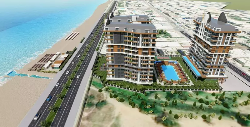 Ultramodern bostadskomplex i Mahmutlar till vid stranden