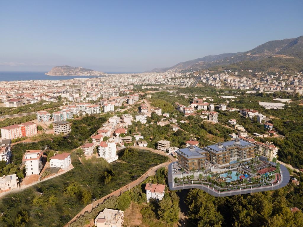 Ultra luxury project, view from of the upper floors window of the sea in Oba , Alanya