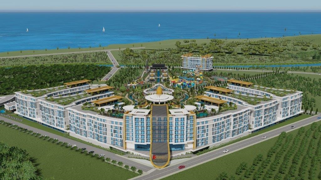 A huge hotell concept project on the shores of the Mediterranean Sea for sale in Alanya 